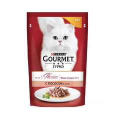 Вологий корм Gourmet Mon Petit для дорослих котів, шматочки з лососем в соусі, 50 г