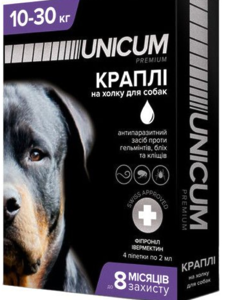 Краплі Unicum COMPLEX краплі від бліх, кліщів і гельмінтів на холку для собак 10-30 кг (1шт)