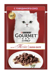 Вологий корм Purina Gourmet Mon Petit для дорослих котів, шматочки з яловичиною в соусі, 50 г