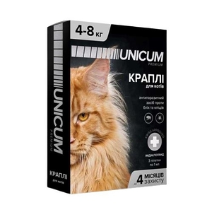 Краплі Unicum Premium від бліх та кліщів на холку для котів масою 4-8 кг