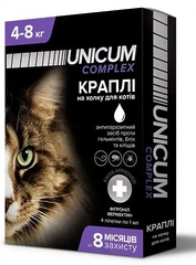 Краплі Unicum Premium + від бліх, кліщів та гельмінтів на холку для кішок 4-8 кг