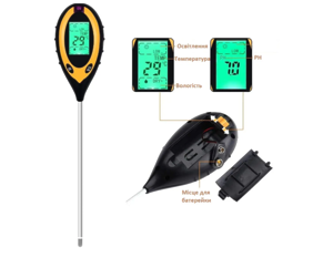 Аналізатор ґрунту 4 в 1 вимірювач кислотності pH вологості освітлення та температури ґрунту