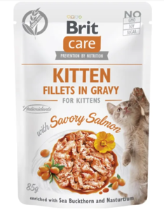 Корм вологий для кошенят Brit Care Cat Fillets in Gravy with Savory Salmon філе в соусі з лососем, пауч, 85 г