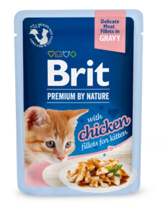 Вологий корм для котів Brit Premium Delicate Fillets in Gravy Chicken for Kitten pouch 85 г - курка