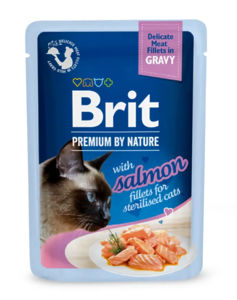 Вологий корм для котів Brit Premium Delicate Fillets in Gravy Salmon For Sterilised pouch 85 г - лосось