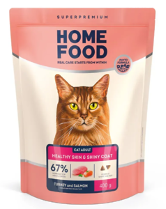 Home food сухий корм здорова шкіра та блиск шерсті для дорослих котів Індичка та лосось 400г