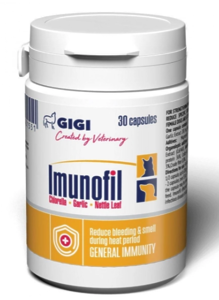 GiGi Imunofil препарат для зміцнення імунітету та зменшення специфічного запаху у собак та котів під час тічки 1капсула