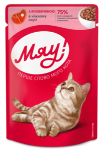 Мяу вологий корм для дорослих котів яловичина в ніжному соусі 85г